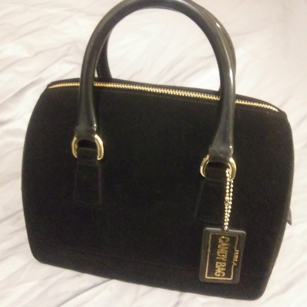 Furla Black Velvet Mini Candy Bag Tote NWOT